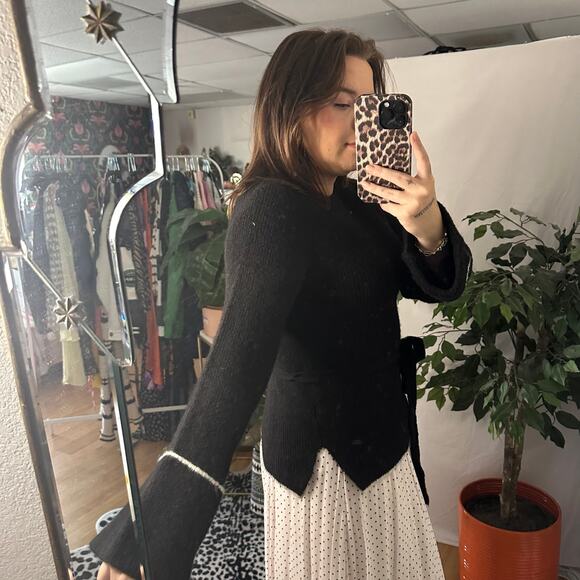 Philosophy Crew Neck Tie Waist Rib Knit Sweater Black Size Small - Picture 5 of 6